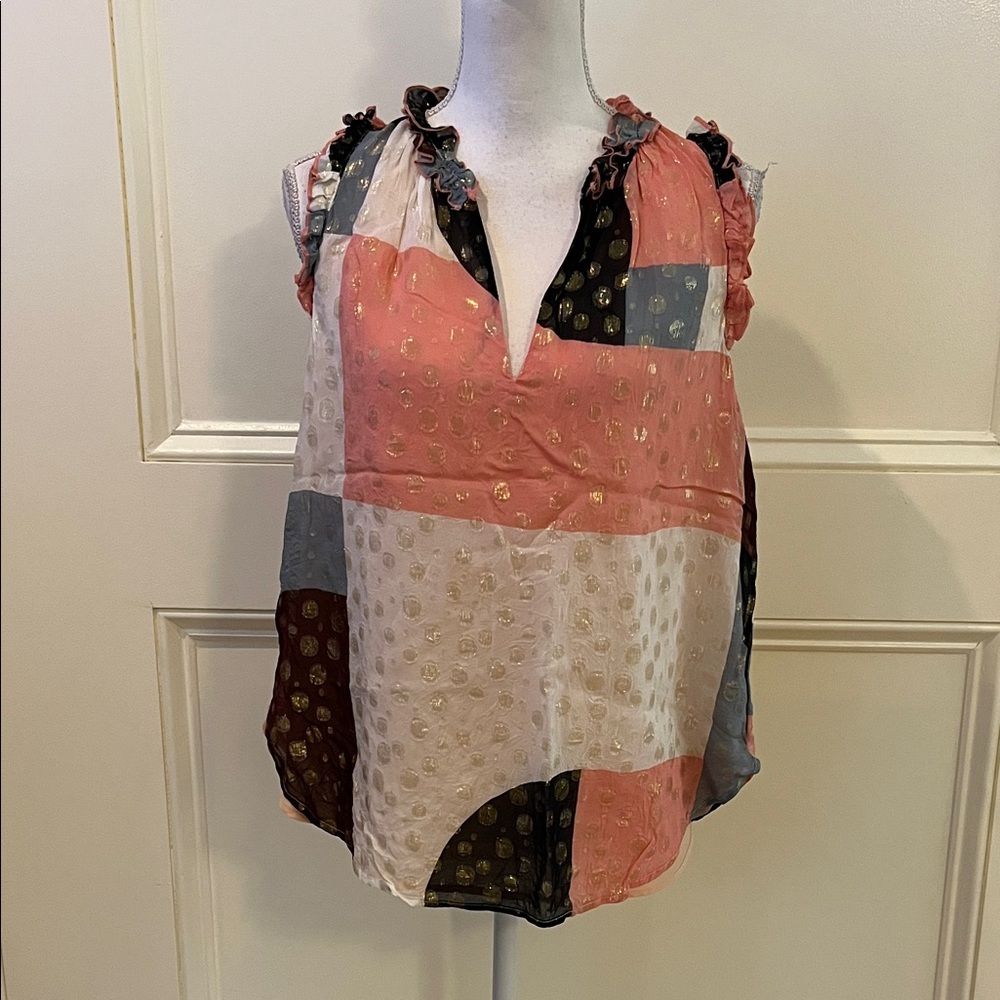 Anthropologie Pink and Black Patchwork Blouse
